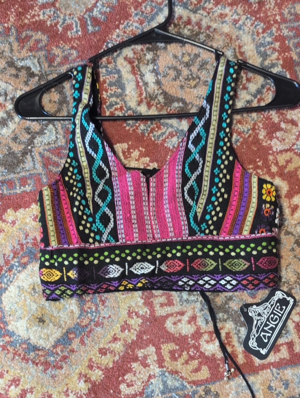 Angie Multicolor Embroidered Crop Camisole - Black, Pink, Green, Turquoise NWT